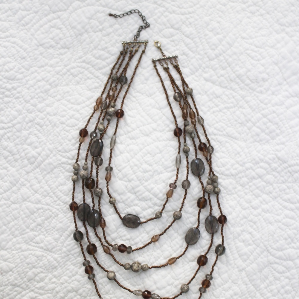 Gray, cream and rust tone beaded necklace